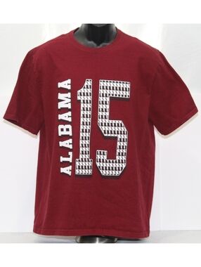 Alabama #15 Houndstooth & Crimson T Shirt Size Adult Large Jerzees Cotton Tee